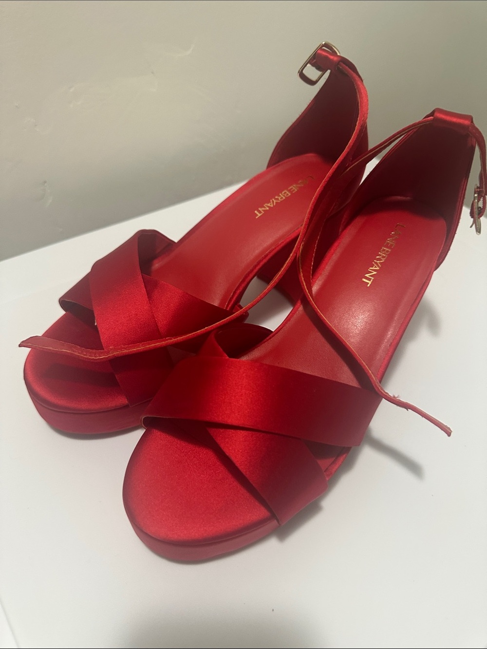 Red Satin Cross-Strap Women's Heels